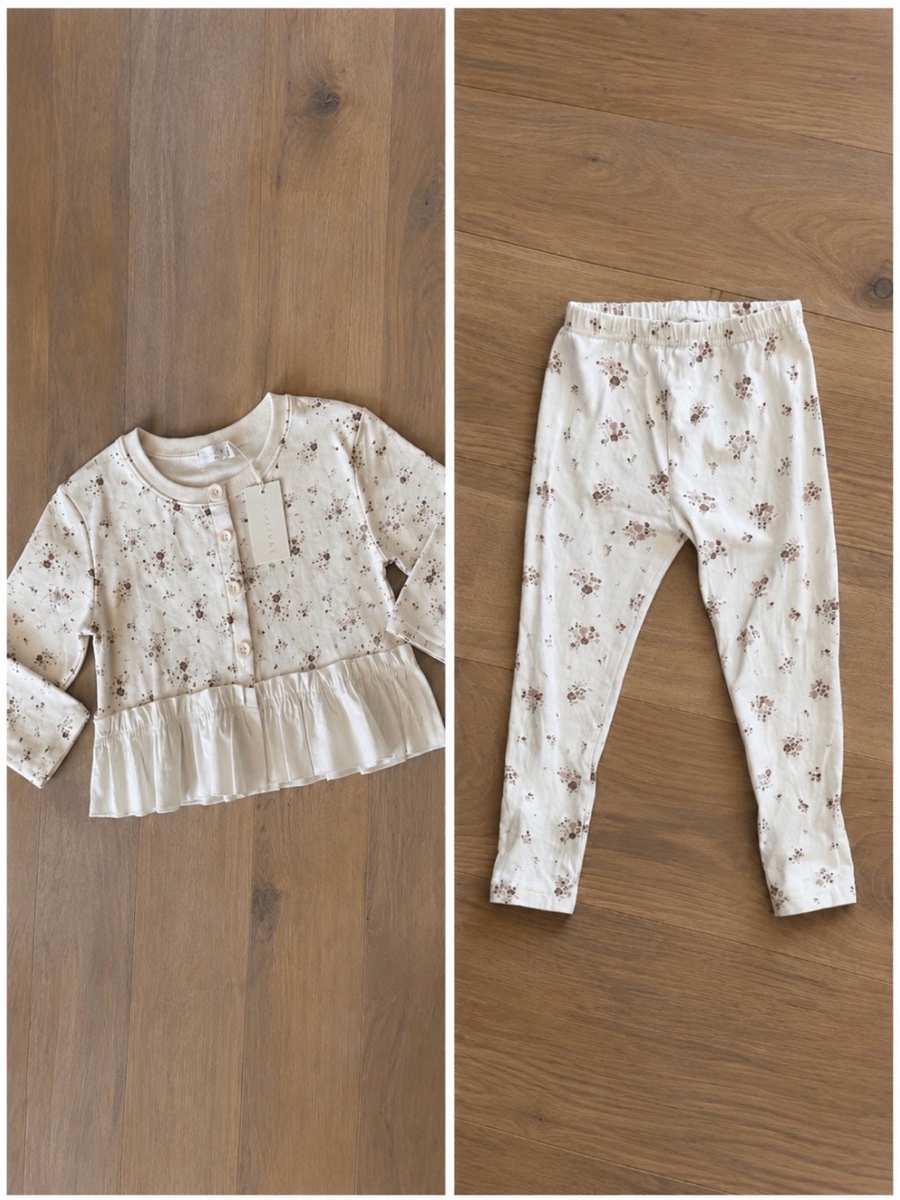 Jamie Kay Cream Floral Cardigan with Brown Speckle Print and leggings set